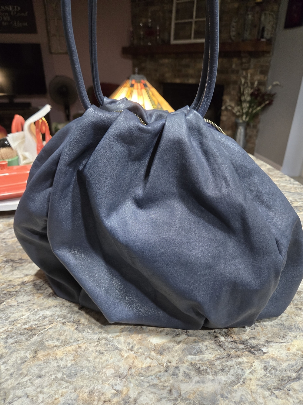 HOBO Navy Leather Hobo with Gold Hardware Accents - Picture 2 of 4